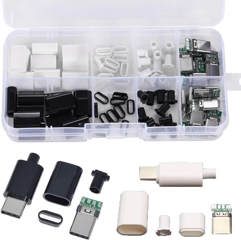20Set USB 3.1 Type C Male Connector 24 Pin Welding Data Line Interface 24P PCB Board Support Module(10Set Black + 10Set White)...