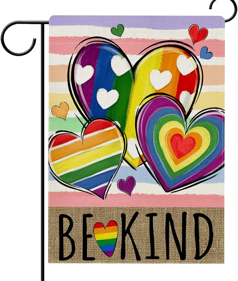 Be Kind Rainbow Love Heart Garden Flag Double Sided, LGBTQ Gay Lesbian Decorative Yard Outdoor Home Pride Month Small Decor, LGBT Bisexual Pansexu...