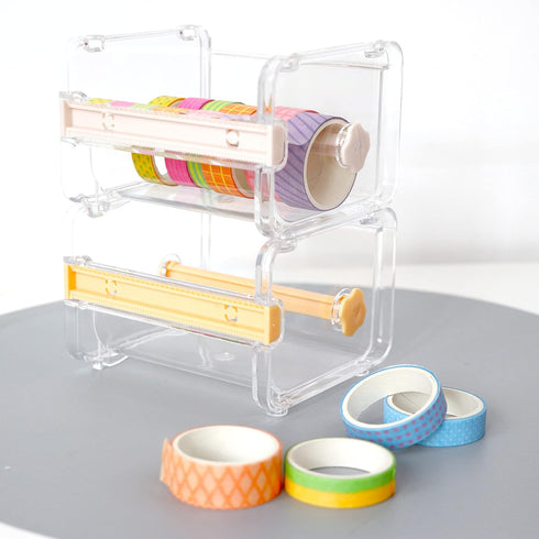N&P SQian 2 Pack Transparent Visible Desktop Multi Washi Tape Dispenser, Desktop Acrylic Roll Tape Storage Box Holder Organizer Cutter for Office ...