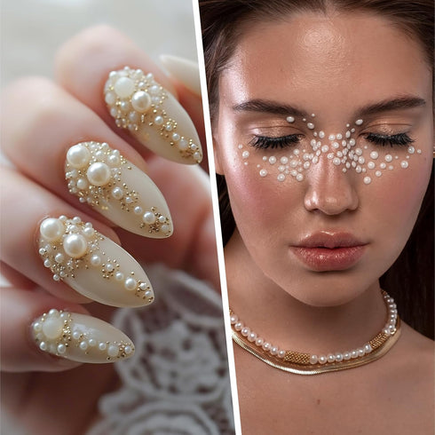1980 PCS Pearl Stickers, 4 Size Pearl Embellishments for Crafts, Pearl Hair Accessories, Gem Jewels Decor Rhinestone Stickers for Craft, Body, Eye...
