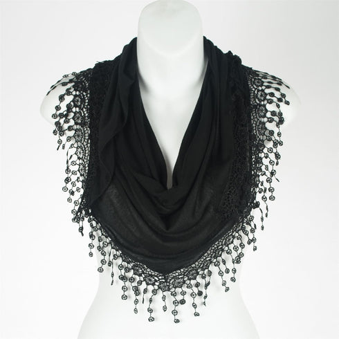 Triangle Scarf with Bobbin Lace Fringes for Women...