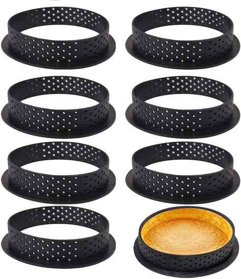 Mini Tart Ring Mold for Baking, Airlxf 8PCS Round Shape Black Cake Mold Mousse Circle Tart Ring Round Cake Molds...