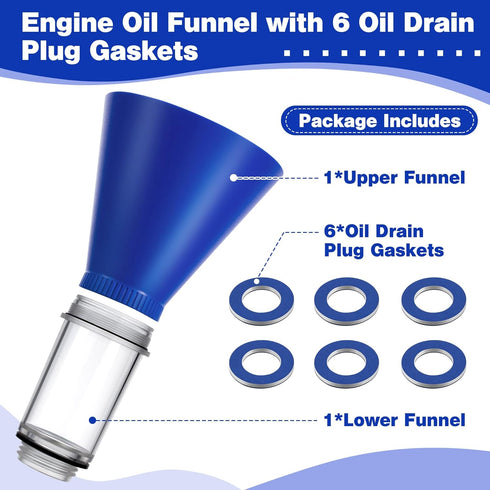 Feekoon Engine Oil Funnel with 6 Oil Drain Plug Gaskets, Compatible with Toyota/Lexus/Scion Vehicles, Oil Funnel for Oil Change with Threaded Oil ...