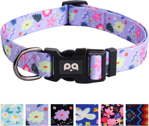 QQPETS Adjustable Soft Dog Collar: Print Flower Pink Multicolor Cute Patterns for XS Small Medium Large Pet Girl Boy Puppy Walking Running Trainin...