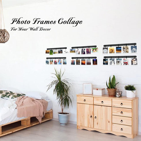 Picture Frames Collage Wall Decor, 6 Pcs Black Felt Lightweight Bulletin Board Strips, Photo Wall Collage Kit with 30 Clips for Photo Display, Not...