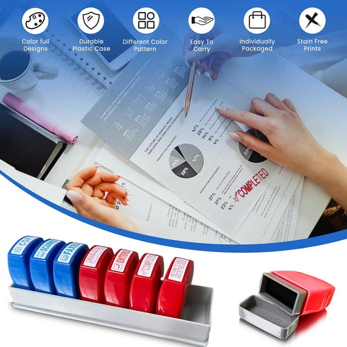 Self Inking Office Stamp Set for Approved Paid Completed Copy Faxed Scanned 8 PCS Stamps Busines Stamps Message Account Work Stamp...