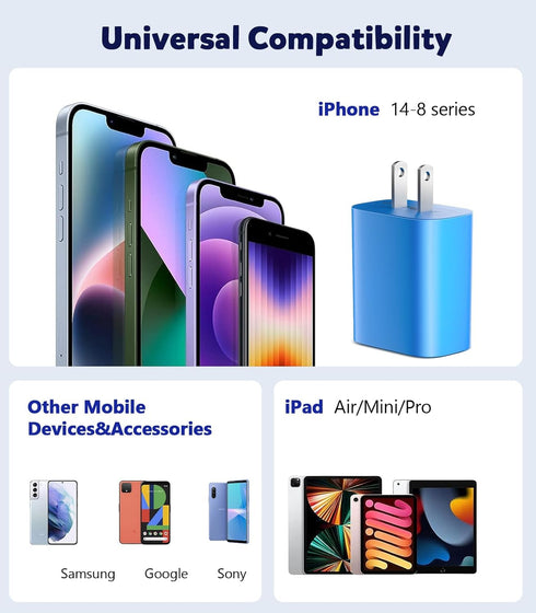 Phone Charger Fast Charging, 2 Pack 20W PD USB C Wall Fast Charger Block with 6FT Type C to Lightning Cable, Fast Charging Cable Compatible for Ph...