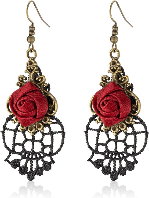 RareLove Red Rose Teardrop Gothic Lolita Velvet Choker Necklace and Dangle Earrings Jewelry Set Halloween Costumes for Women Accessories...
