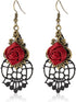 RareLove Red Rose Teardrop Gothic Lolita Velvet Choker Necklace and Dangle Earrings Jewelry Set Halloween Costumes for Women Accessories...