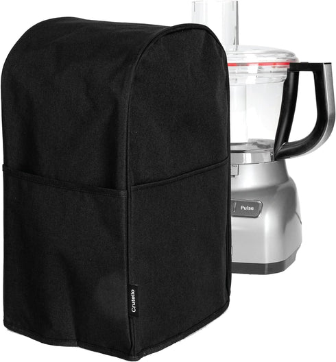 Crutello Food Processor Cover with Storage Pockets for Large Custom 11-14 Cup Processor, Ninja Blender Dust Cover - Black Food Processor Cover, La...
