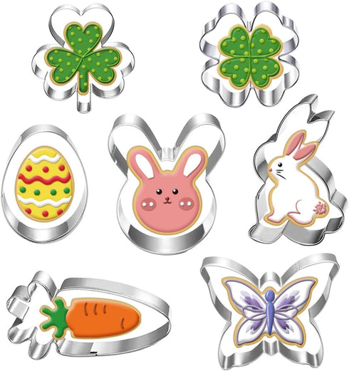 LUBTOSMN Shamrock Easter Cookie Cutter Set-3 Inches-7 Piece-Shamrock, Egg, Bunny, Carrot, Flower, Butterfly, Bunny Face, Easter Cutter Fondant Mol...