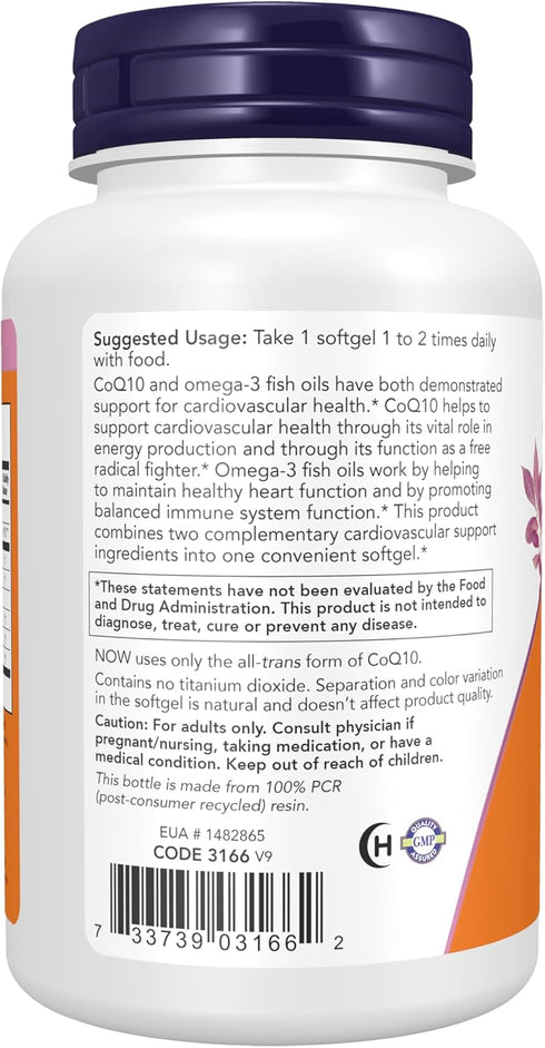 NOW Supplements, CoQ10 60 mg with Omega 3 Fish Oil, Cardiovascular Health*, 120 Softgels...
