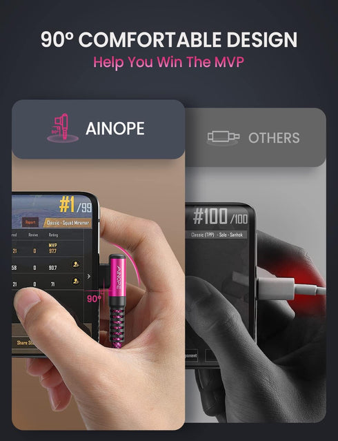 AINOPE USB C Cable Pink Rose Charger 60W 2 Pack 6.6FT Type C Cable Right Angle Compatible with iPhone 15 Pro Max Samsung Galaxy S24 S23 iPad Pro C...