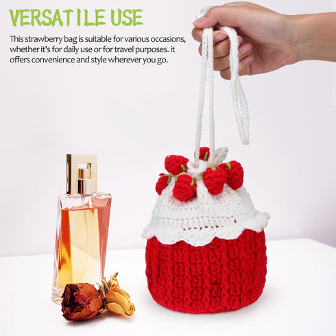 Strawberry Crochet Bag:1pc Knitted Bag Fruit Purse Women Knit Clutch Bag Handmade Knit Satchel Purse Handbag...