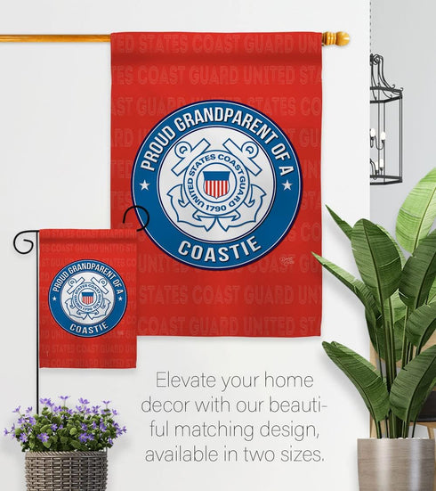 Proud Grandparent Coastie Garden Flag - Armed Forces Coast Guard USCG Semper Paratus United State American Military Veteran Retire Official - Hous...
