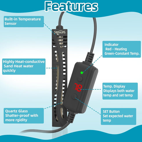 Fish Tank Heater,Aquarium Heater,50W Aquarium Betta Heater for 5-15 Gallon with LED Temperature Display (50W)...