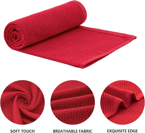 joybest Cotton Kitchen Towels, 4-Pack Waffle Weave Ultra Soft Absorbent Dish Towels Quick Drying Kitchen Dish Cloths, 18 in x 28 in, Red...