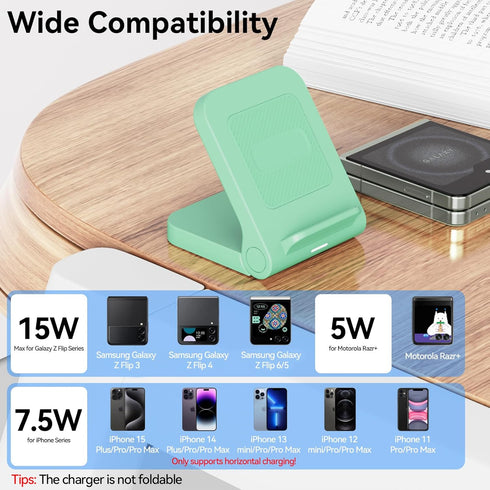 for Samsung Galaxy Z-Flip Wireless Charger: Galaxy Z Flip 6/5/4/3 Wireless Charging Stand, 15W Fast Wireless Charger for Galaxy Z Flip6/Z Flip5/Z ...