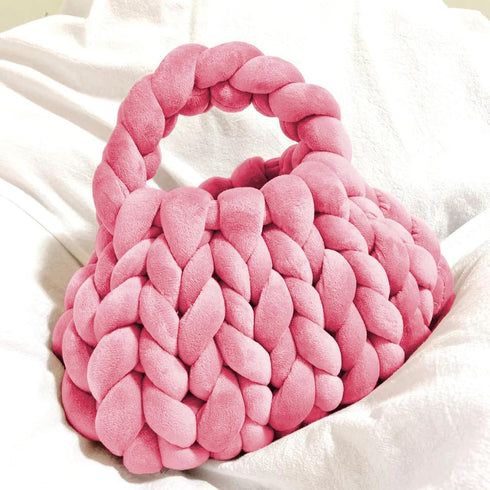 Super Soft Velvet Bulky Tube Yarn for Hand Knitting Blanket for Braided Knot, Giant Arm Knitting Yarn for Knitting Throw Rugs Pillow(Dark Pink 0.5...