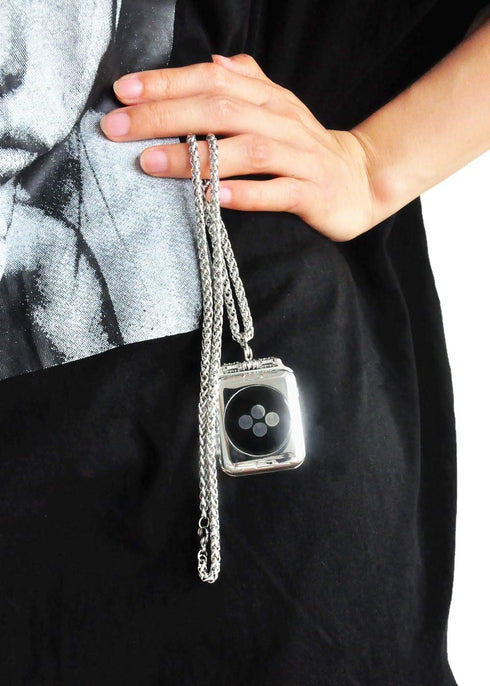 Stainless Steel Chain Necklace Pendant Compatible with Apple Watch 42mm Series 3 2 1 / 44mm Series 5 4 New Smartwatch Polished Silver Metal Neckba...