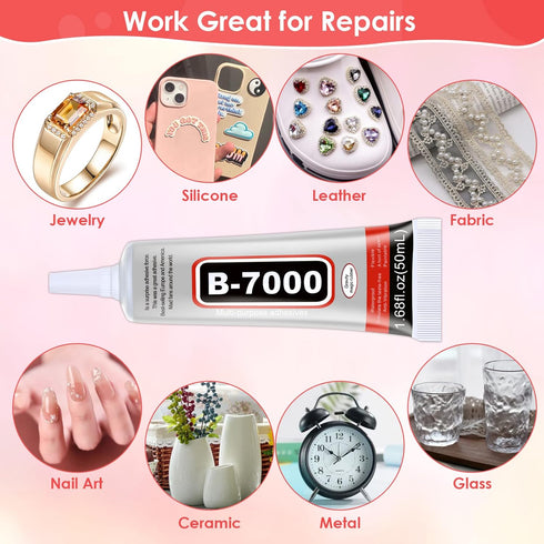 4 PCS 50ML B7000 Crafts Glue Super Adhesive, Multipurpose B-7000 Rhinestones Bonding Glue Flexible Clear Glue for DIY Jewelry Beads Fabric Cloth N...