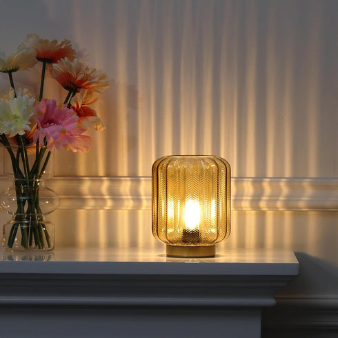 Battery Operated Lamp, Modern Table Lamp Cordless Bedside Lamps, Glass Battery Powered Lamp with LED Bulb Decorative Battery Operated Lamps for Li...