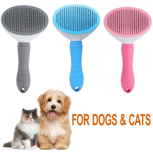 Self-Cleaning Slicker Brush for Dogs and Cats, Hair Cleaner Brush, Shedding and Dematting Grooming Comb, Pet Grooming Brush-Pink...