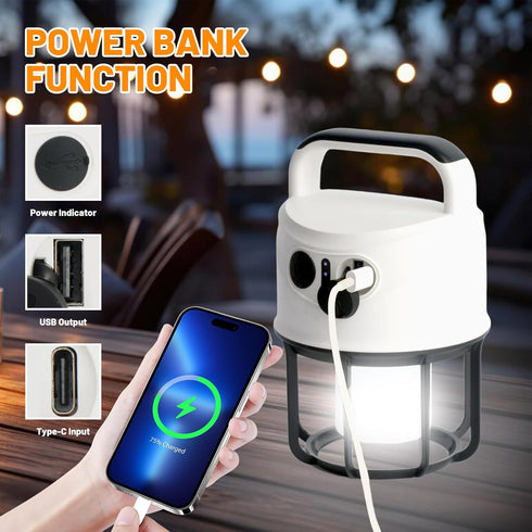 Camping Lantern with Flashlight Rechargeable, Power Bank, IPX4 Waterproof, USB-C Cable LED Camping Tent Light for Spotlight, Camping, Hiking, Hurr...
