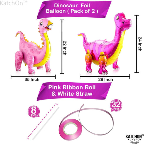 KatchOn Giant Pink Dinosaur Balloons - 35 Inch, Pack of 2 | Girl Dino Party Decorations | Birthday Decorations...