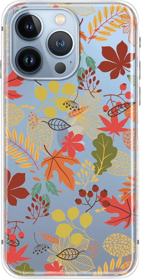 Blingy's for iPhone 13 Pro Case (6.1 inch), Women Girls Colorful Autumn Leaves Pattern Fun Fall Style Transparent Soft TPU Protective Clear Case C...