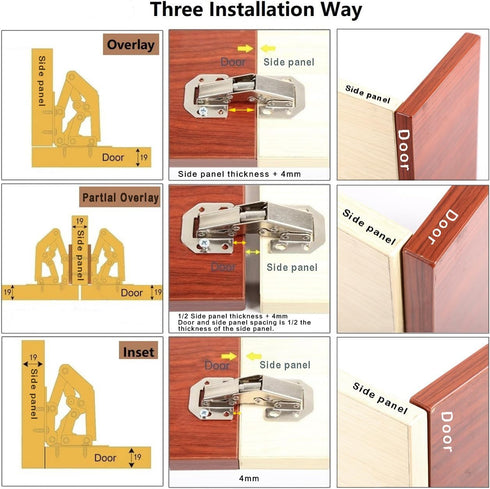 4-Pack Hidden Hinges for Cabinet Doors Frameless, Concealed Cabinet Hinges, Surface Mount Hinges...