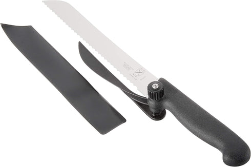 Mercer Culinary MercerSlice Right Handed Serrated Knife with Adjustable Slicing Guide, Black, 8-1/4 Inch...
