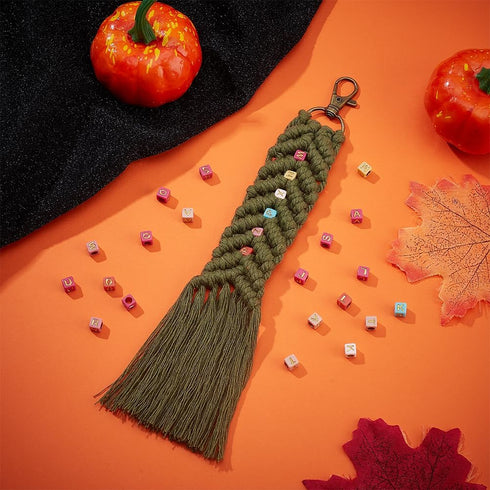 DIY 6 Set Personalized Macrame Keychain Kit Name Macrame Keychain for Boho Bag Car Key Purse Phone Wallet Charm with Tassels Cotton Cord Instructi...