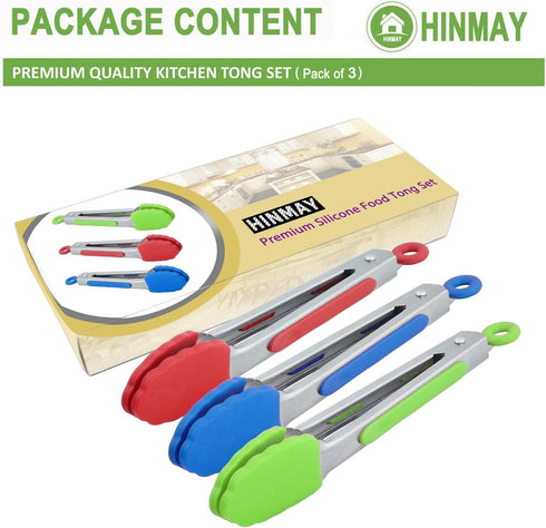 Small Tongs with Silicone Tips 7-Inch Mini Serving Tongs, Set of 3 (Red Blue Green)...