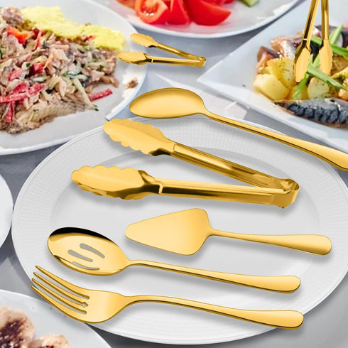 Serving Utensils, XEVOM 6-Piece Stainless Steel Serving Utensil Set Include Serving Spoon, Slotted Serving Spoon, Serving Fork,Serving Tong, Appet...