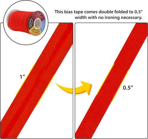 Mandala Crafts Double Fold Bias Tape for Sewing, Seaming, Binding, Hemming, Piping, Quilting...