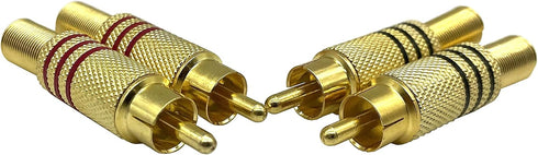 RCA Stereo Male Connector Plug,Spring Coaxial Audio Solderless Red and Black Circle Metal Gold-Plated Connector Adapter(4-Pack)...
