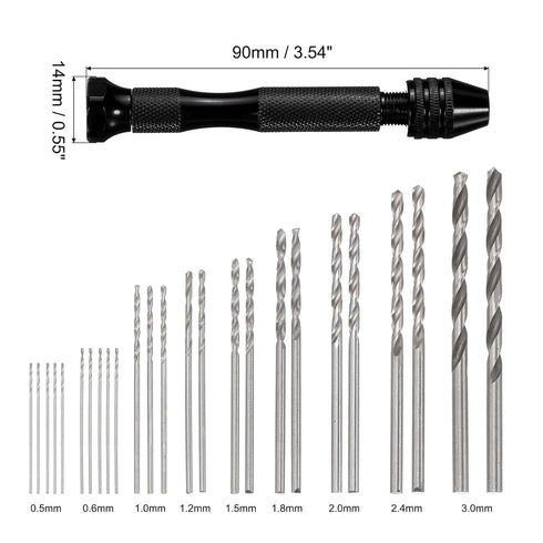 uxcell 26pcs Pin Vise Hand Drill Bit Set, 0.5mm-3.0mm Micro Mini Twist Drill Bits Set 25pcs, Precision Pin Vise Rotary Tools Black, for Metal Wood...