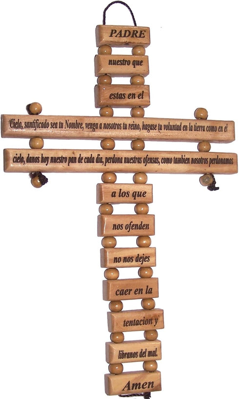 Holy Land Market Spanish - Espa±ol - Lord prayer Olive wood Cross from Bethlehem with a Certificate and Lord prayer card (9.5 Inches)...