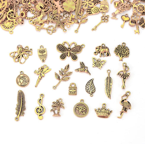JIALEEY 200Pcs Tibetan Antique Gold Charm Mixed Pendants DIY for Bracelet Necklace Jewelry Making and Crafting...