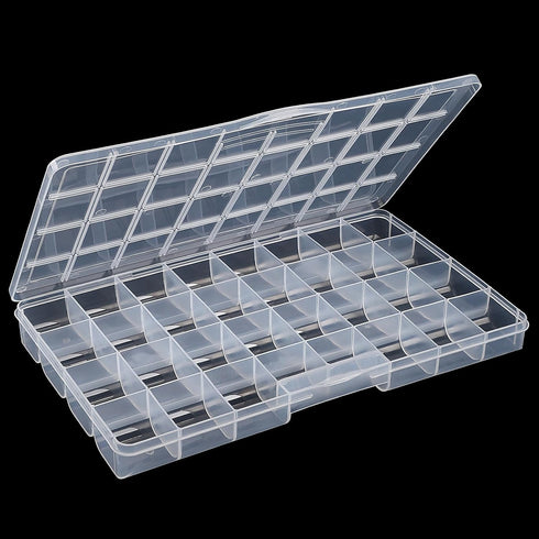 32 Grids Large Plastic Organizer Box with Dividers, Bead Storage Compartment Organizer Box for Jewelry Nail Accessories/Screw/Small Parts, Clear C...