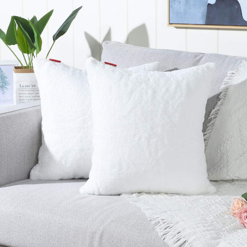 MANDIOO Pack of 2 Pure Snow White Faux Fur Fuzzy Cozy Soft Decorative Throw Pillow Covers Set Cushion Cases Pillowcases for Sofa Bedroom Car 16x16...