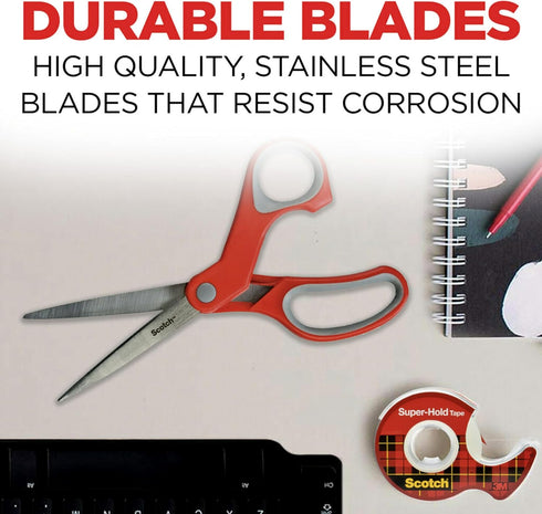 Scotch Multi-Purpose Stainless Steel All-Purpose 2 Pairs of Scissors, 8 Inches, Red & Gray, Great for home, school and office...