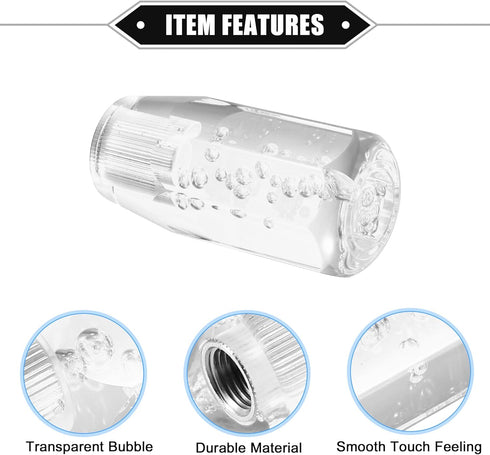 Gear Shift Knob Stick, 10cm Faux Crystal Transparent Bubble Gear Shifter Universal for Manual Transmission Vehicle Durable Acrylic Clear with Adap...
