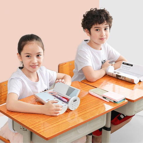 Lockable Pencil Case with Calculator, Standing Cylinder Shape, Multifunctional Password Lock Pen Box, Locking Desk Organizer, Cute Patterns for Gi...