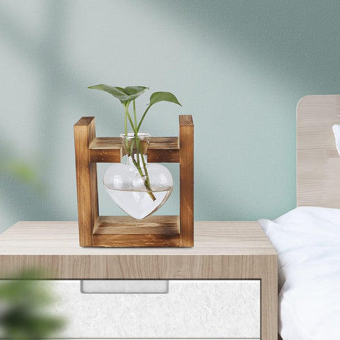 Plant Terrarium with Wooden Stand,Heart Shaped Transparent Glass Vase Flower Pot Hydroponics Plant Propagation Station for Hydroponics Plants Home...
