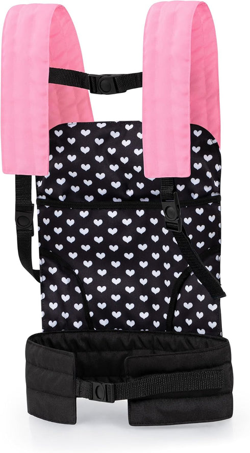 Bayer Design Dolls: Carrier - Black, Pink, Hearts - Accessory for Carrying Dolls Up to 18", Adjustable Shoulder Straps, Seat Belt, Kids Toy, Ages ...
