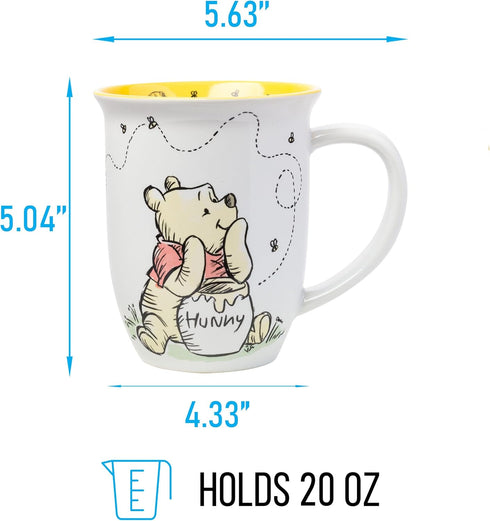 Silver Buffalo Disney Winnie the Pooh But First Hunny Wide Rim Bees Flying Ceramic Mug, 16 Ounces...