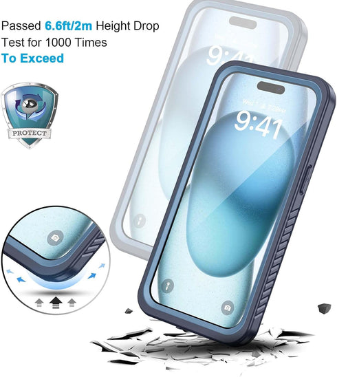Lanhiem for iPhone 15 Case, IP68 Waterproof Dustproof Shockproof Cases with Built-in Screen Protector, 360 Full Body Protective Heavy Duty Rugged ...