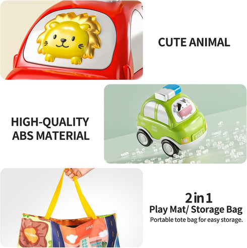 TEMI 4PCS Inertia Animal Car Toys with Play Mat/Storage Bag for Toddlers Toy Age 1-3, Baby Toys 1 2 3 Years Old Boys Birthday Newborn Gifts...